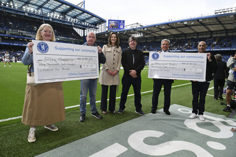 Cheque presented to charities at Stamford Bridge stadium